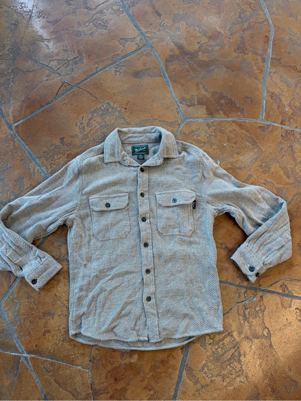 Vintage Woolrich Cotton Twill Herringbone/Chevron striped Button-Up Men's S